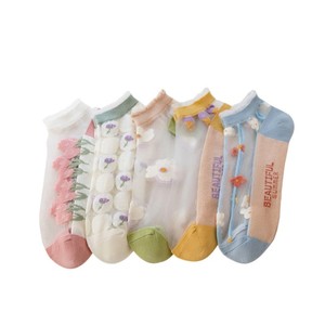 Glass Silk <strong>Socks</strong> in the Cylinder Flower Fashion Stockings Spring and Summer <strong>Transparent</strong> Thin Silk Stockings Wholesale - Product Image 1