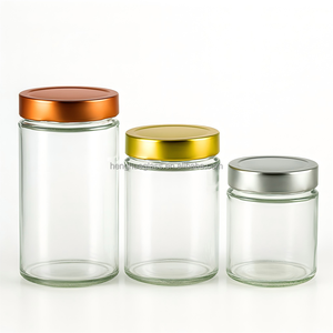 Bocaux Vides en Verre de Forme Cylindrique Ronde pour Miel 212ml 314ml 350ml Contenant de Rangement Ergo en Verre pour Aliments Confiture Cornichons avec Couvercle en Métal - Product Image 1