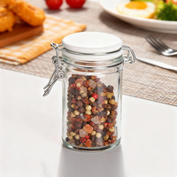 Pot à épices en verre avec couvercle pivotant en céramique et fermeture à clip métallique pour usage en cuisine vente en gros