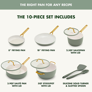 Juego de Utensilios de Cocina de Cerámica Antiadherente Moderno y Ecológico de 10 Piezas, Asas de Acero Inoxidable, Sartenes de Doble Fondo, Resistentes al Calor, Aptos para Lavavajillas - Product Image 4