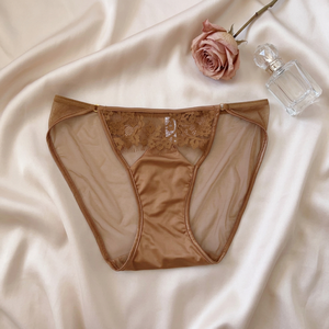 Culottes en dentelle tricotée en nylon pour femmes, couleur unie, taille mi-haute, maille transparente, sous-vêtements sexy, luxueux, élégants, séchage rapide, respirants - Product Image 3