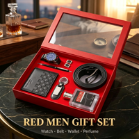 Coffret Cadeau Luxe Homme 7 Pièces : Montre, Portefeuille, Ceinture, Stylo, Porte-clés, Boutons de Manchette – Personnalisation Logo Doré – Idéal Cadeau d'Affaires et d'Entreprise