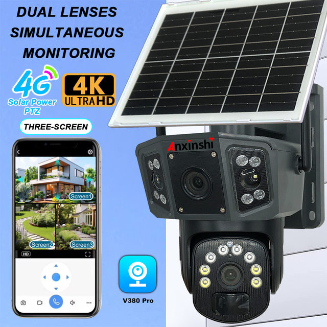 Anxinshi V380 Pro 4K HD PTZ 4G Solar Security Camera Smart Camera Outdoor Motion Detection 360 Degree Rotation Wireless Camera