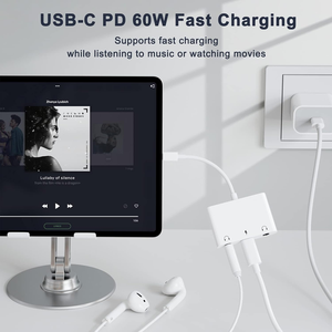 Adaptateur audio USB C vers 3,5 mm, répartiteur de casque 3 en 1 Aux vers USB C, double prise audio 3,5 mm et charge rapide PD 60W, compatible - Product Image 3