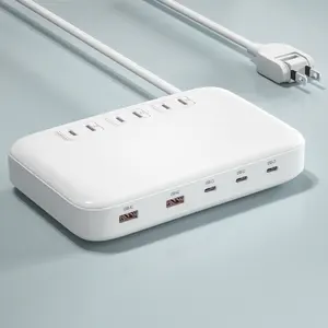 Tira de alimentación de 3 salidas de CA, 5USB, Protector contra sobretensiones, montaje en pared, 13A, protección contra sobrecarga, cable de extensión USB C