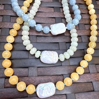 Nouveau collier en acier inoxydable plaqué or 18 carats avec perles de pierres précieuses et pendentif perle baroque naturelle, bijoux multicouches