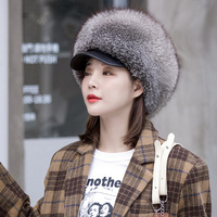 Gorro de Piel de Zorro Plateado Natural para Invierno, Unisex, Grueso y Cálido, de Piel Entera, Gorro de Piel Auténtica de Lujo con Orejeras
