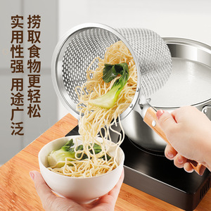 Cuillère passoire à nouilles en acier inoxydable 304, multifonctionnelle pour fondue et légumes, avec manche en bois - Product Image 1