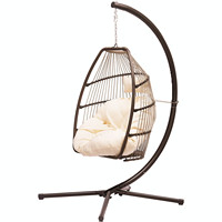 Balançoire à oeufs de mobilier d'extérieur, chaise balançoire suspendue en osier, chaise balançoire d'extérieur avec coussin imperméable et support en métal
