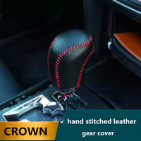 Housse de levier de vitesse en cuir cousue à la main, compatible avec Toyota Crown série 210 2015-2018, logo Crown, accessoires de modification intérieure automobile