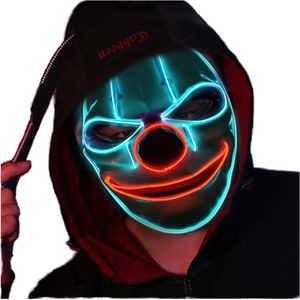 Masque de Clown d'Horreur d'Halloween, Masque de Fantôme Blanc en Plastique Lumineux avec Fil EL LED Clignotant, Fonctionnant sur Piles AA, Idéal pour Accessoires de Fête Rave - Product Image 1