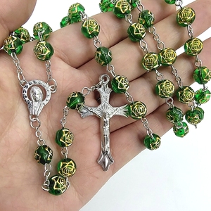 <span class=keywords><strong>Rose</strong></span> flower acrylic beads, new arrival, 8mm, with gold medal, catholic religious rosary for praying - Product Image 6