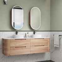 Meuble-lavabo de salle de bains modulaire incurvée élégante conception flottante personnalisée avec tiroir miroir stockage matériau de base en MDF durable