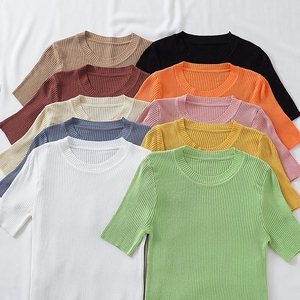 Maglietta all'ingrosso con stampa personalizzata T-Shirt da donna a manica corta da donna estiva con scollatura lunga - Product Image 1