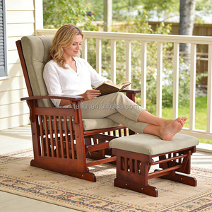 Ensemble de meubles de salon contemporains en bois écologiques avec coussin beige, fauteuil à bascule pour allaitement et repose-pieds - Product Image 2