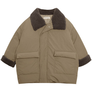 Veste à capuche mi-longue pour garçons, <span class=keywords><strong>hiver</strong></span>, épaisse, patchwork, col à revers, boutonnée, en nylon teint, duvet de canard blanc - Product Image 5