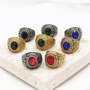 <b>Mens</b> Military Signet <b>Ring</b> 18K PVD Gold Stainless Steel | United States Army Emblem Gemstone <b>Ring</b> Waterproof No Fading - Product Image 1