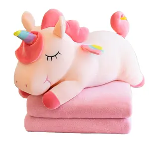 Mantas de almohada para invierno 2 en 1, conjunto de almohada y Manta de unicornio rellena, juguetes de felpa de unicornios, cojín multifunción