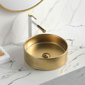 אמנותי זהב צבע יוקרה אמבטיה מלון שירותים קרמיקה עגול קטן השיש כיור - Product Image 2