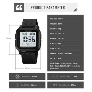 Montre de sport d'extérieur SKMEI 1894 pour hommes, alarme, chronographe, horloge, étanche 5 bars, affichage LED, montre numérique antichoc, Reloj Hombre - Product Image 4