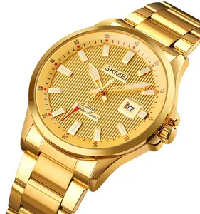 men's watches brand SKMEI 1654 time date relojes 3atm stainless steel quartz gold luxury watch