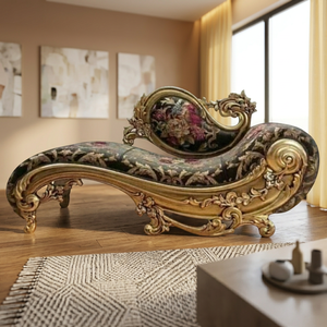 Ensemble de canapés de luxe en teck doré antique, en bois massif sculpté, design traditionnel, revêtement en tissu mousse, mobilier de salon haut de gamme - Product Image 3