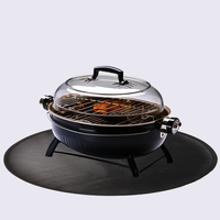 Pont de haute qualité Protection ignifuge cuisson BBQ Camping utilisation braises rond noir enduit silicone foyer tapis