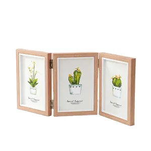 Wholesale Three-Fold Double-Sided Folding Photo Frame Modern Wooden Picture Frame Painting Surface Canvas Metal Material DIY Use