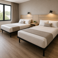 Cadre de lit plateforme en métal moderne à monter soi-même avec lattes en bois, montage facile pour chambre à coucher, hôtel, appartement