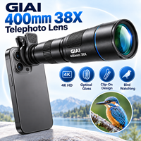 Objectif téléobjectif GIAI 400 mm 38X 4K HD à clipser pour smartphone, télescope optique en verre pour l'observation des oiseaux