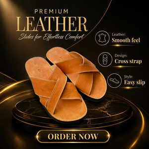 Men Genuine Leather Classic Flat Sandals Open Toe <b>Slip</b>-On Summer Breathable Cross Strap Non-<b>Slip</b> Rubber Outsole Solid Color - Product Image 5