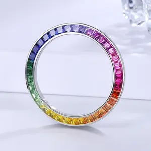 Ins Hot Sale Uhren teile DIY Regenbogen Edelstein Edelstahl und CZ Perfect Match 40mm Bunte Lünette