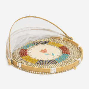 Plateau de service en bambou naturel tressé à la main avec couvercle moustiquaire pour table de cuisine, salle à manger ou usage extérieur - Product Image 5