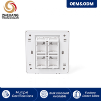 Placa frontal Keystone blanca de 4 entradas con ventana de etiquetado y persianas antipolvo de resorte para toma de datos de red RJ45/RJ11, terminación sin herramientas, RoHS