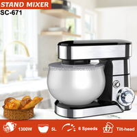 Mélangeur alimentaire électrique SOHEF en acier inoxydable 1300W 5L/6.5L 6 vitesses 1300W pour usage domestique avec bol mélangeur