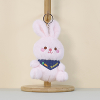 En gros, Porte-clés pendentif lapin en peluche mignon avec écharpe de dessin animé, rembourrage en coton PP, jouet animal en peluche mini lapin pour décoration de sac