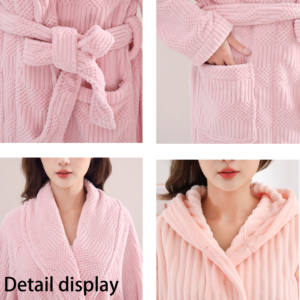 2023 plus blanc exquis épais chaud microfibre <span class=keywords><strong>fille</strong></span> vêtements de nuit chemise de nuit, absorbant corail polaire hôtel spa bain peignoir avec capuche - Product Image 3