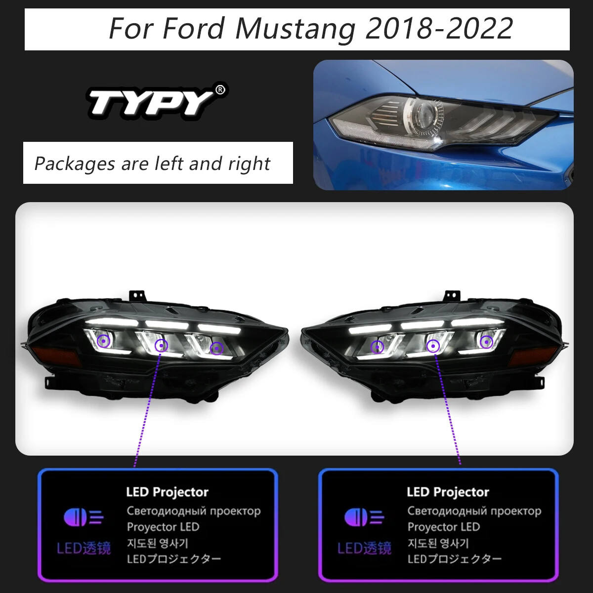 ไฟหน้า Mustang 2015-2022-สำหรับ 2018-2022