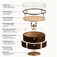 Îlot de présentation de bijoux circulaire de luxe sur mesure, vitrine ronde pour montres en bois de burl avec éclairage LED et armoire de rangement