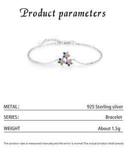 S925 Silver Flower <b>Bracelet</b> With Multicolor Crystal Claw Setting Chain Link Women's Everyday Wear Jewelry - Product Image 2
