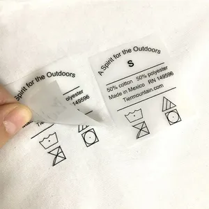 Etiquetas de cuidados para roupas de transferência de calor sem etiqueta PET impressas com logotipo personalizado por atacado para camisetas e roupas