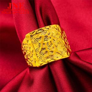 Nouvelle bague <span class=keywords><strong>pour</strong></span> <span class=keywords><strong>homme</strong></span> plaquée or, style rétro, en or alluvial de Thaïlande, modèle Domineewhite Fufa avec caractère chinois Cai, bague ouverte, directement de la source - Product Image 2