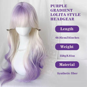 Perruque longue bouclée 62 cm de marques nationales, dégradé violet, blanc laiteux, avec raie latérale et frange, dentelle transparente, ligne de cheveux naturelle - Product Image 5