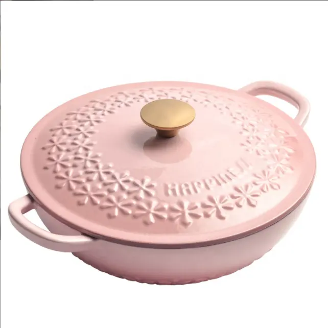 Casseruola in ghisa smaltata da 4.2Quart pentola da forno olandese con coperchio e doppio manico ritenzione di calore eccellente