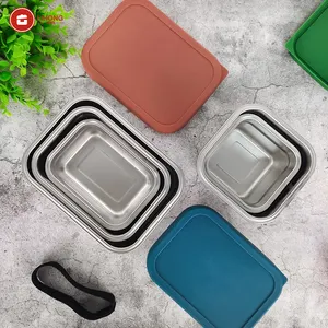 Baming özel Logo paslanmaz çelik öğle yemeği kutusu Metal gıda saklama kabı kutuları ile silikon kapak öğle yemeği kutusu çocuklar için