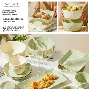2026 New Cream Style Ceramic Bowl Dish <b>Set</b> with Spoon/Fork/Knife/Chopsticks <b>Microwave</b> & Dishwasher Safe Leak-Proof Nordic Design - Product Image 2