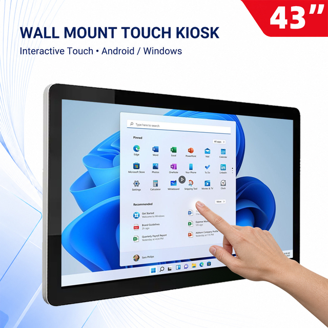 KINGONE 32 43 55 Inch Indoor Wall Mount LCD Interactive Display 10 Points Smart Touch Screen Panel Kiosk