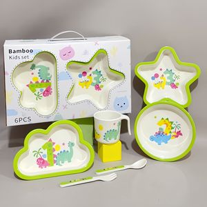 Juego de cena de cinco piezas sostenible de bambú para niños, cuenco para bebé, platos bonitos de dibujos animados de 6 pulgadas, taza de agua, caja de regalo para el hogar - Product Image 4