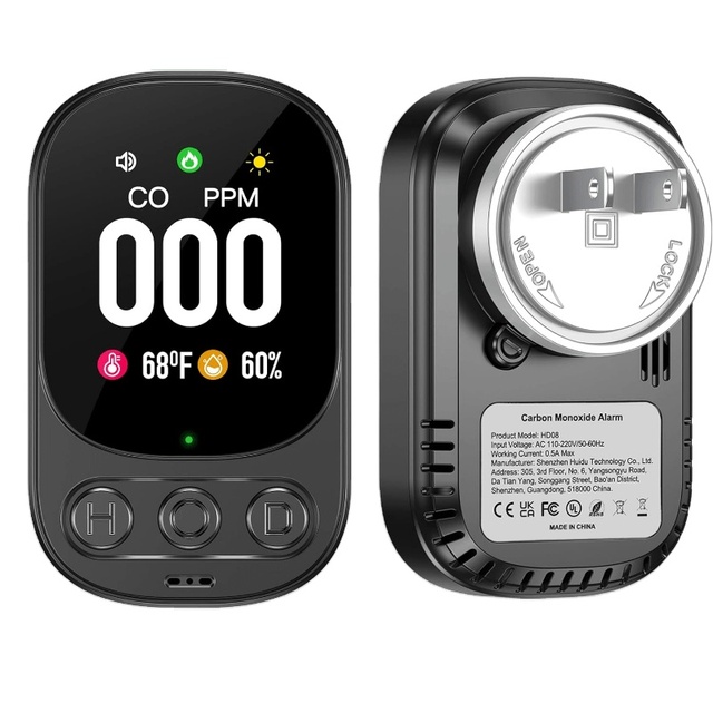Smart CO Level Monitor Alarm Carbon Monoxide Gas Tester Plug in with Temperature Humidity Sensor