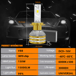 AKE V88 150W H16 Led Phare Ampoules Haute Qualité 6000K 15000Lm Led Phare H16 9-16V Led H16 30000 Heures Durée De Vie avec Canbus - Product Image 2